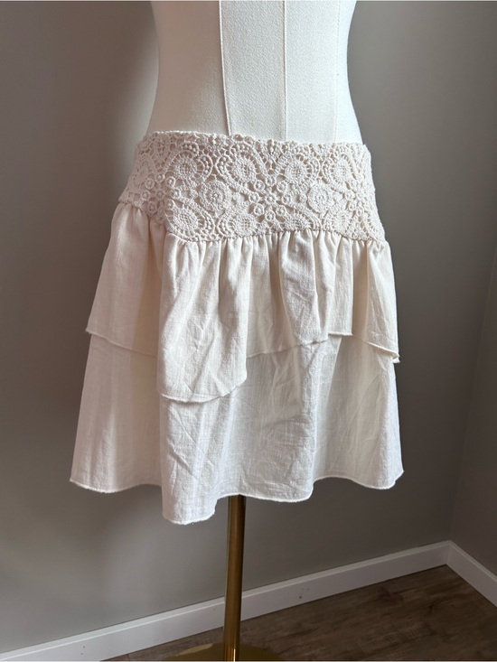 Zara Dresses & Skirts - Boho Cream Crochet detail Tiered Mini Skirt baumwolle cotton summer neutral